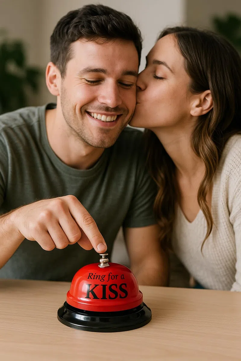 Ring for a Kiss - Campanello da tavolo, colore: rosso/nero, diametro 8,5 cm