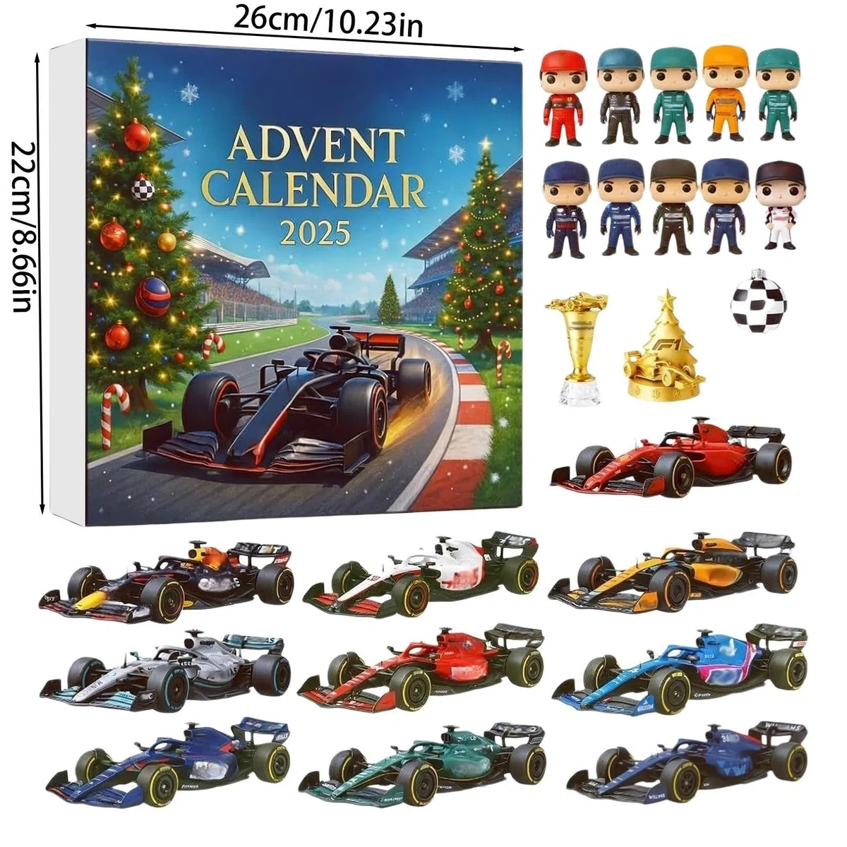 Calendario dell'Avvento natalizio 2025, conto alla rovescia 24 giorni, ornamento 2D Racing Team, sorpresa per le vacanze per ragazzi e ragazze (1 pezzo)