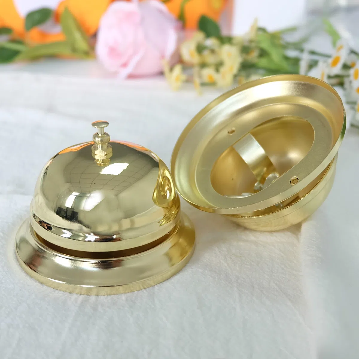 Vastsea 2 Pezzi di Campanello da Tavolo, Reception Campanello da Scrivania, Chiamata Bells in Acciaio Inossidabile, con Finitura Cromata per Alberghi Cucina Scuole Ristoranti Aree di Ricezione(Oro)