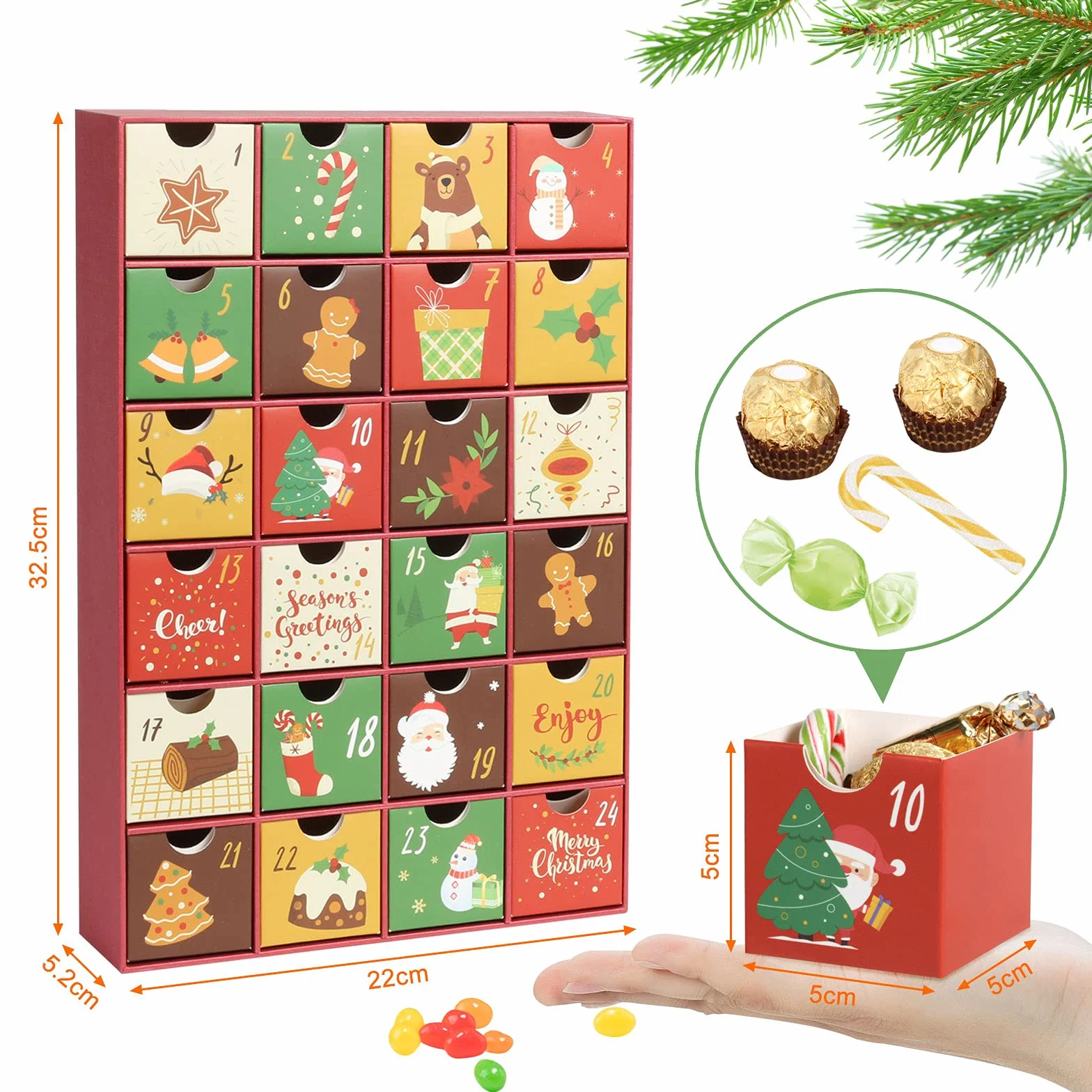 LEMESO Calendario Avvento 2024 Calendario dell’Avvento per Natale, con 24 Cassetti da Riempire, Scatole Regali Natalizie di Cartone per Confetti Caramelle Cioccolatini Dolcetti per Bambini