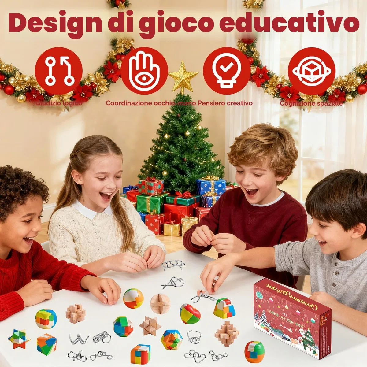 Calendario dell'Avvento 2025 Rompicapo, Calendario Avvento Rompicapo con 24 Pezzi in Metallo, Plastica 3D e Legno 3D, 24 Giorni di Regalo di Natal per Bambini, Adolescenti, Adulti
