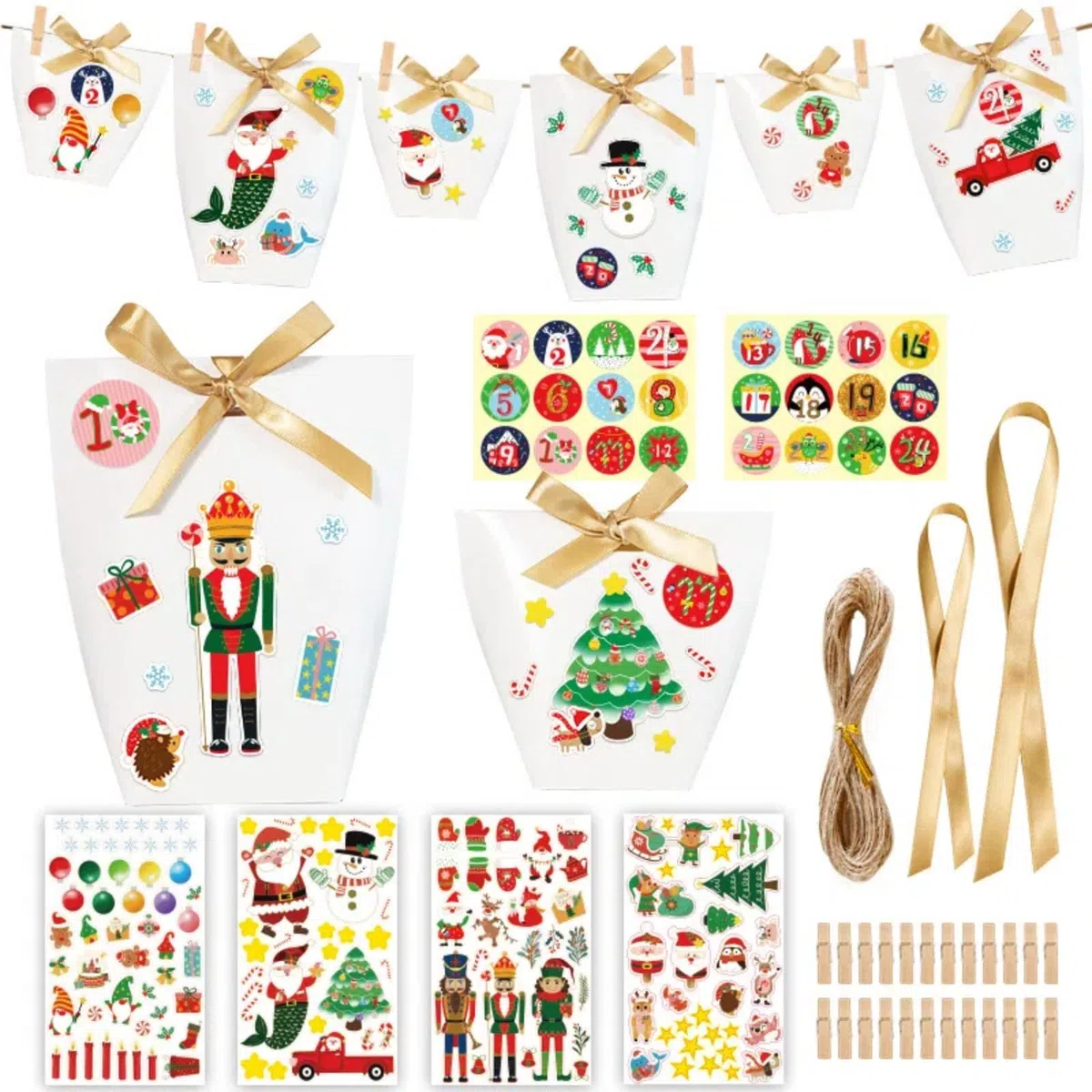 24 scatole vuote per calendario dell'avvento da riempire, 24 giorni di conto alla rovescia di Natale, 2 dimensioni, scatole di cartone per bambini, decorazioni natalizie per le vacanze (bianco)
