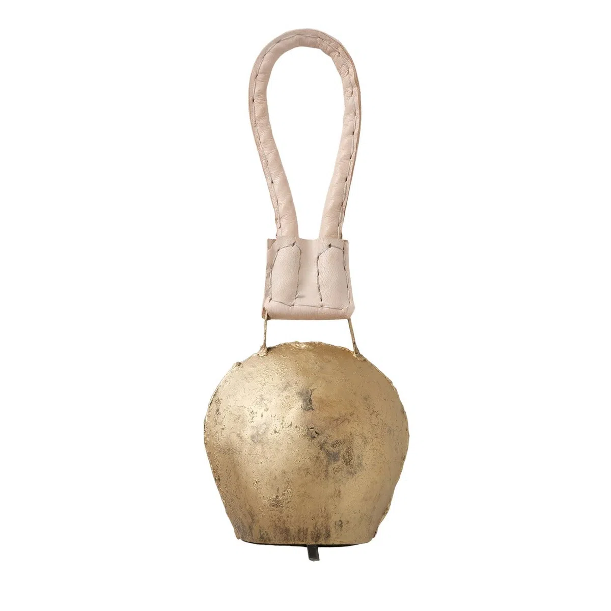 Boltze Campanaccio Mucca, campanaccio Capra, in Metallo, Effetto Oro Antico, con Cinghia Marrone, 1 Pezzo, Dimensioni circa9 cm x 6 cm x 25 cm