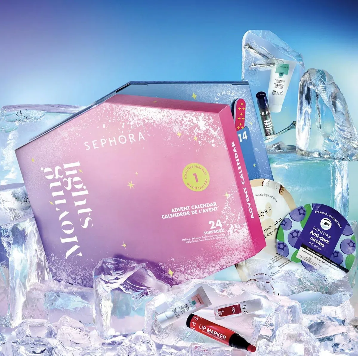 Sephora – Calendario dell'Avvento 2024 “Moving Lights” con 24 sorprese, tra cui trucco, cura della pelle, prodotti da bagno o accessori