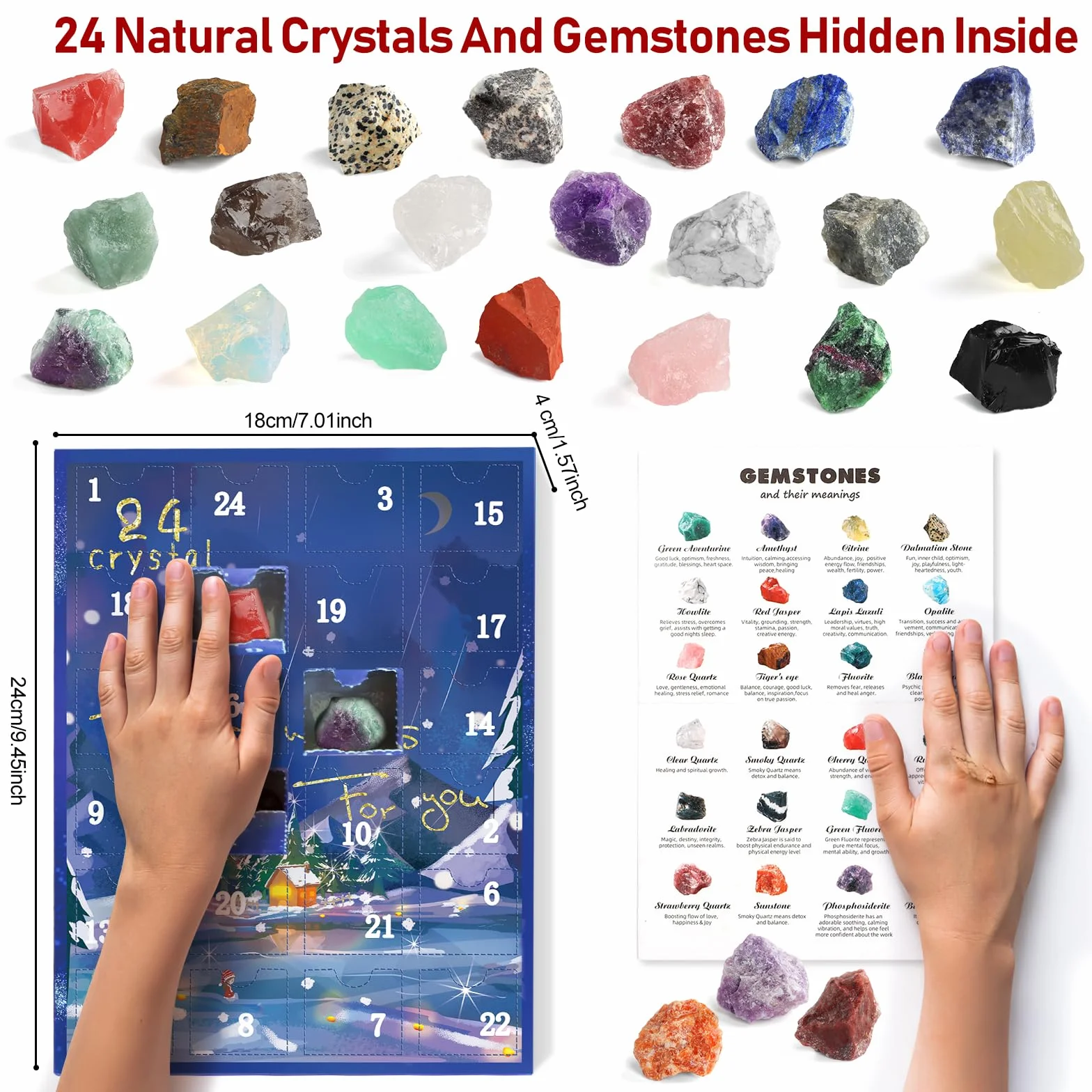 Calendario Avvento 2024 Cristallo, 24 Giorni Naturali Cristallo Rocce Pietra Minerali e Fossili Calendario dell'Avvento 2024 Natale Regalo per Bambini, Uomini, Donne, Ragazzi, Ragazze