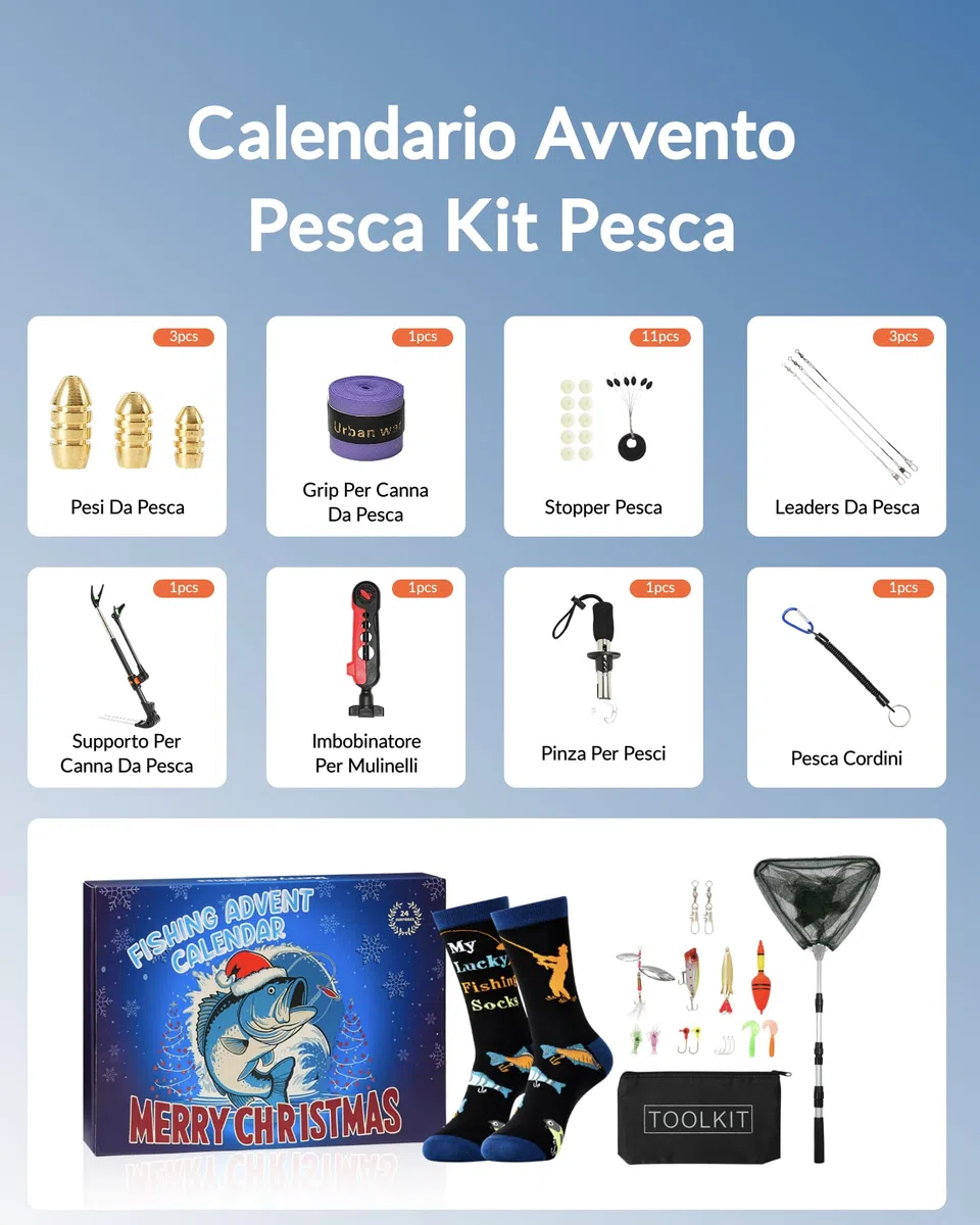 Moyel Calendario Avvento Pesca 2025 24 Days Idee Calendario dell'avvento Uomo Pesca Accessori per Uomo Advent Calendar 2024 per Ragazzo Regali per Adolescenti Ragazzi Natale