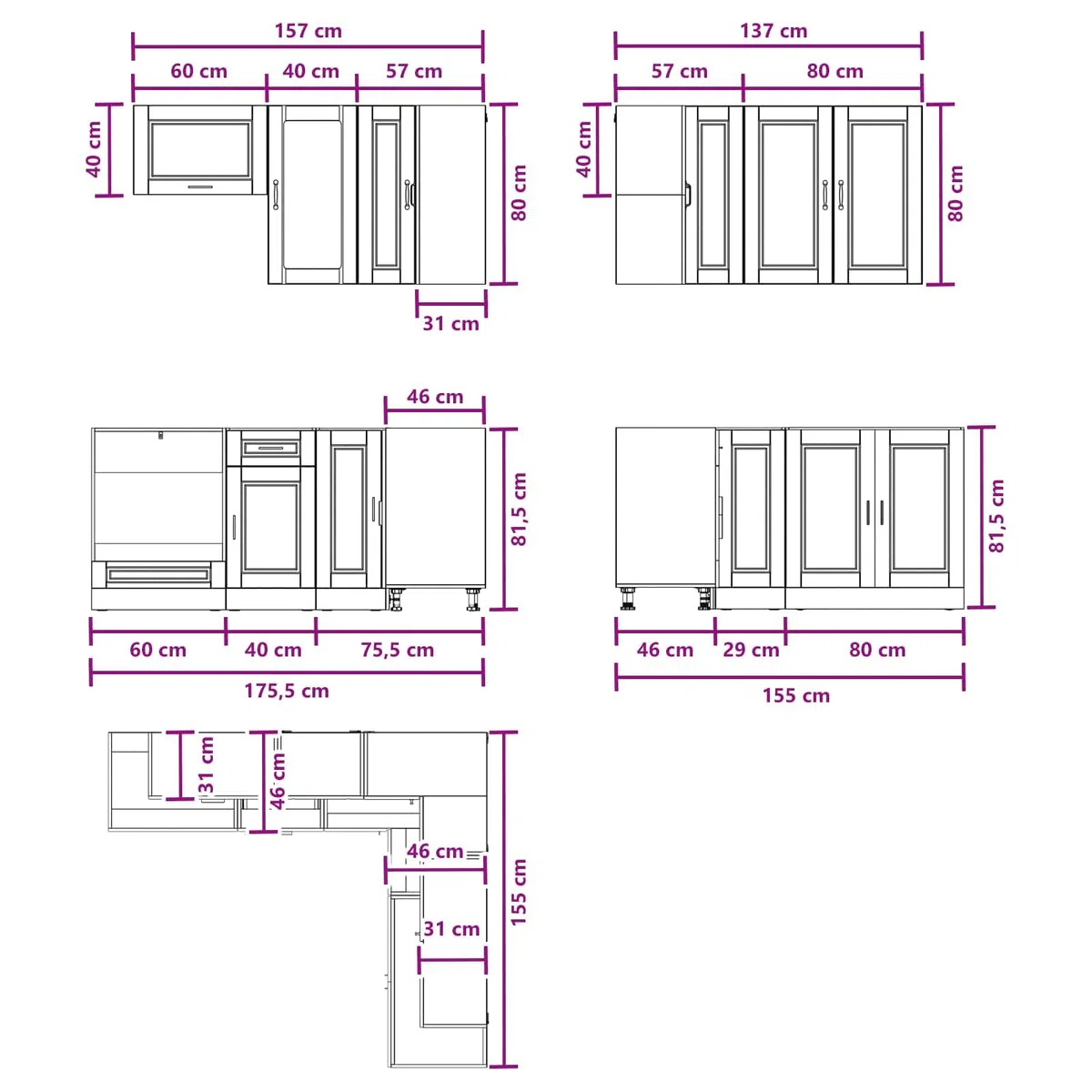 Set di mobili da cucina Porto, 8 pezzi, rovere Sonoma