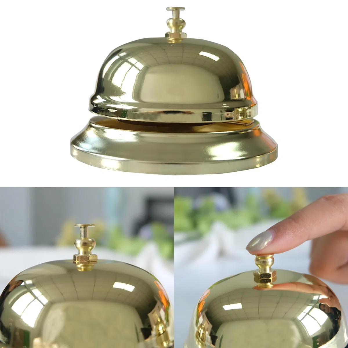 Vastsea 2 Pezzi di Campanello da Tavolo, Reception Campanello da Scrivania, Chiamata Bells in Acciaio Inossidabile, con Finitura Cromata per Alberghi Cucina Scuole Ristoranti Aree di Ricezione(Oro)