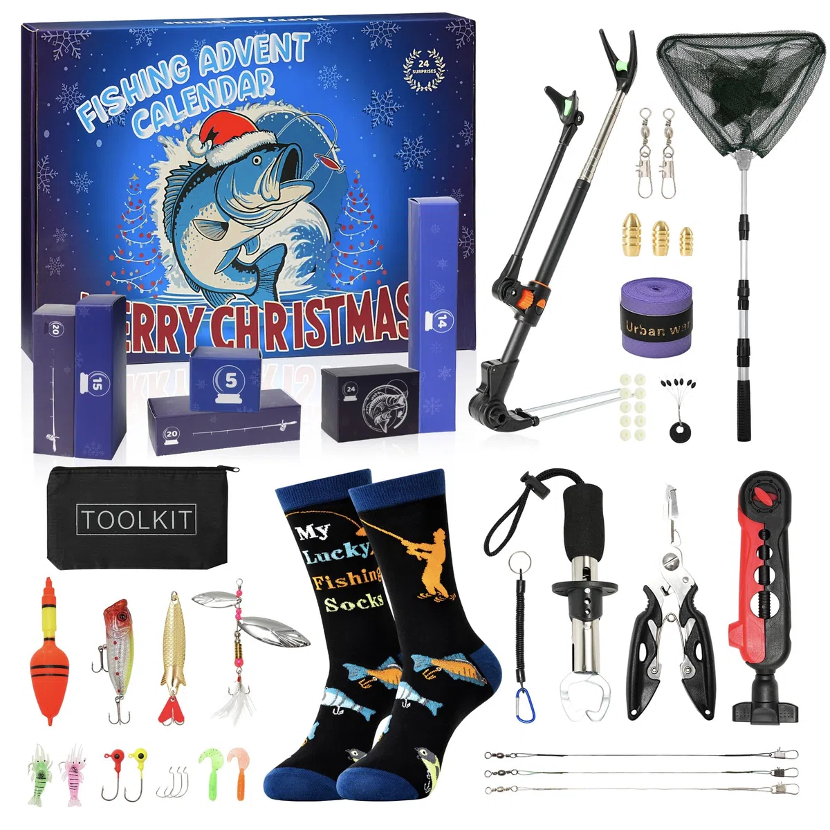 Moyel Calendario Avvento Pesca 2025 24 Days Idee Calendario dell'avvento Uomo Pesca Accessori per Uomo Advent Calendar 2024 per Ragazzo Regali per Adolescenti Ragazzi Natale