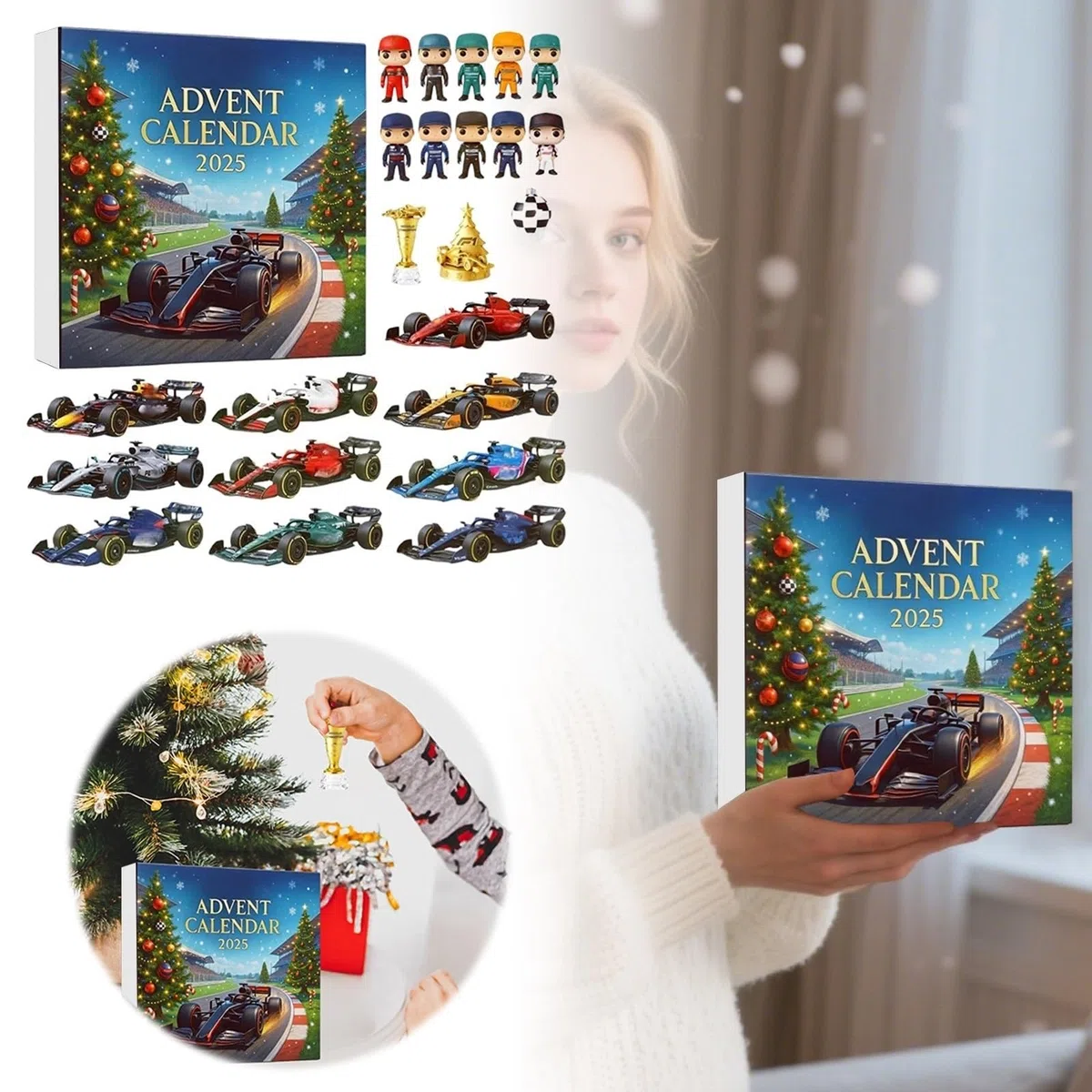 Calendario dell'Avvento natalizio 2025, conto alla rovescia 24 giorni, ornamento 2D Racing Team, sorpresa per le vacanze per ragazzi e ragazze (1 pezzo)