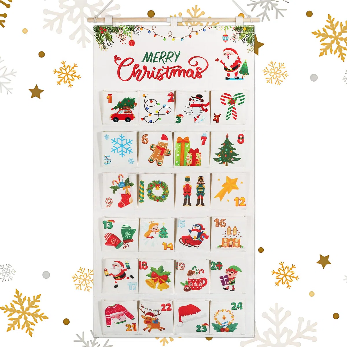 BOFUNX Calendario dell'Avvento da Appendere Calendario dell'Avvento in Tessuto Conto alla Rovescia Natale per Regalo di Natale Decorazioni Natalizie