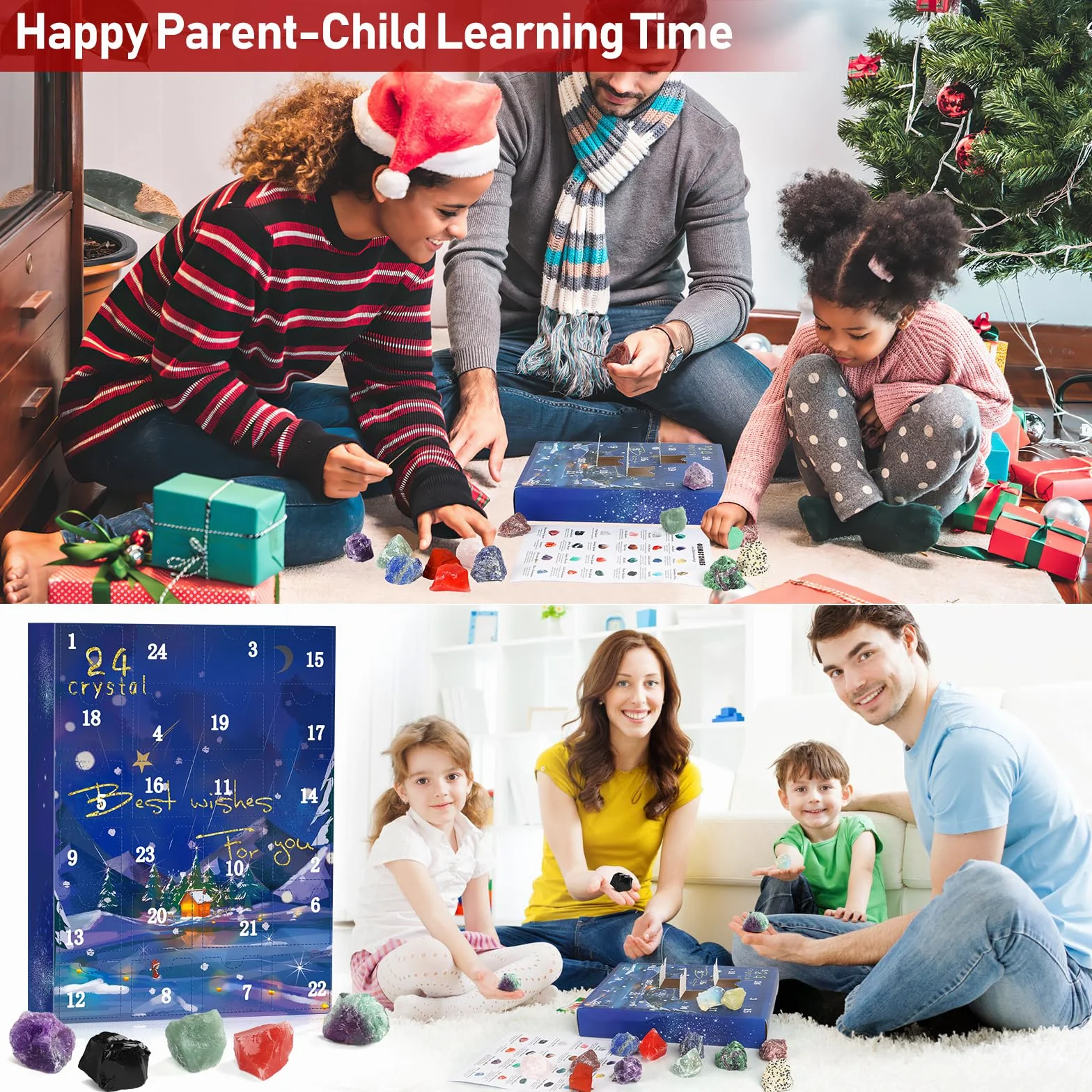 Calendario Avvento 2024 Cristallo, 24 Giorni Naturali Cristallo Rocce Pietra Minerali e Fossili Calendario dell'Avvento 2024 Natale Regalo per Bambini, Uomini, Donne, Ragazzi, Ragazze