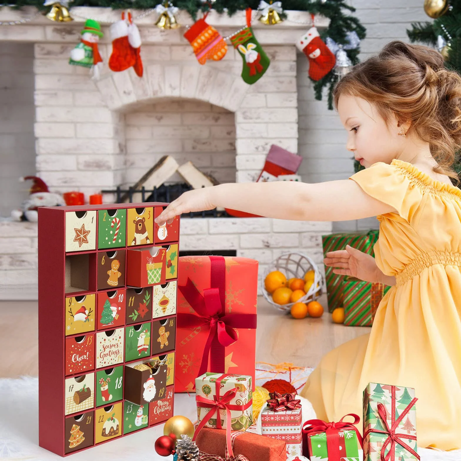 LEMESO Calendario Avvento 2024 Calendario dell’Avvento per Natale, con 24 Cassetti da Riempire, Scatole Regali Natalizie di Cartone per Confetti Caramelle Cioccolatini Dolcetti per Bambini