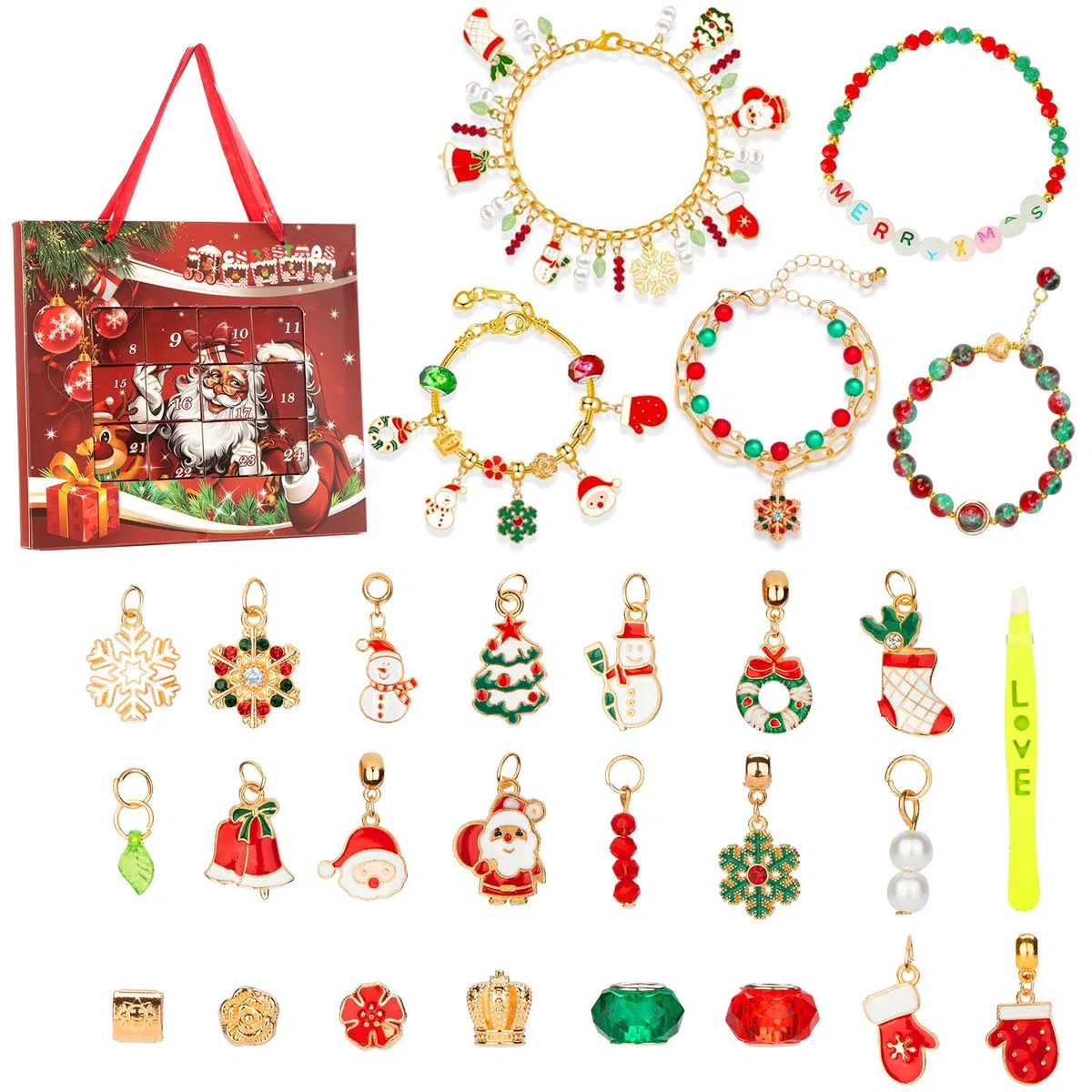 Calendario Avvento 2025 Bambina Gioielli, Calendari Dell'Avvento 2025 Kinder Fai Da Te Braccialetti Set, Calendario Dell Avvento Bambini Sorprese Regalini Per Donna Ragazza