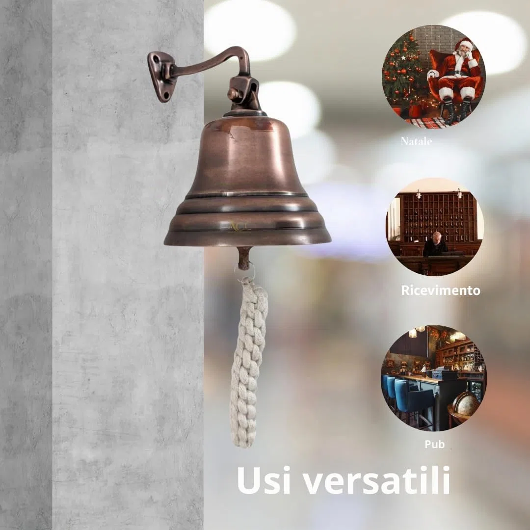 Assorted Collections Accessori da bar per casa e pub -Campanello da bar a parete con decorazioni nautiche - Campanello in bronzo unico con suoni nitidi e forti, ideale per Natale, ricevimenti, pub, 4"