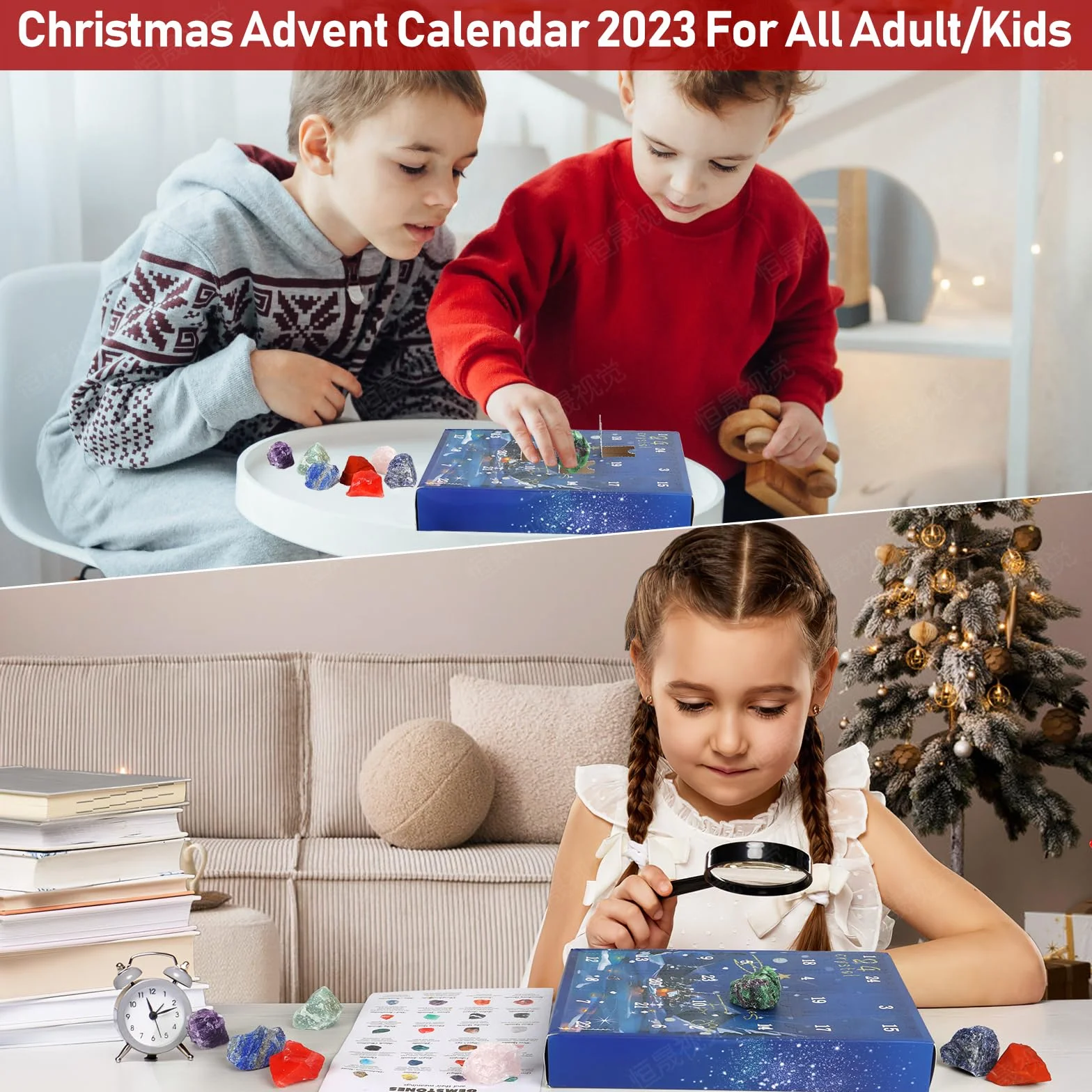 Calendario Avvento 2024 Cristallo, 24 Giorni Naturali Cristallo Rocce Pietra Minerali e Fossili Calendario dell'Avvento 2024 Natale Regalo per Bambini, Uomini, Donne, Ragazzi, Ragazze