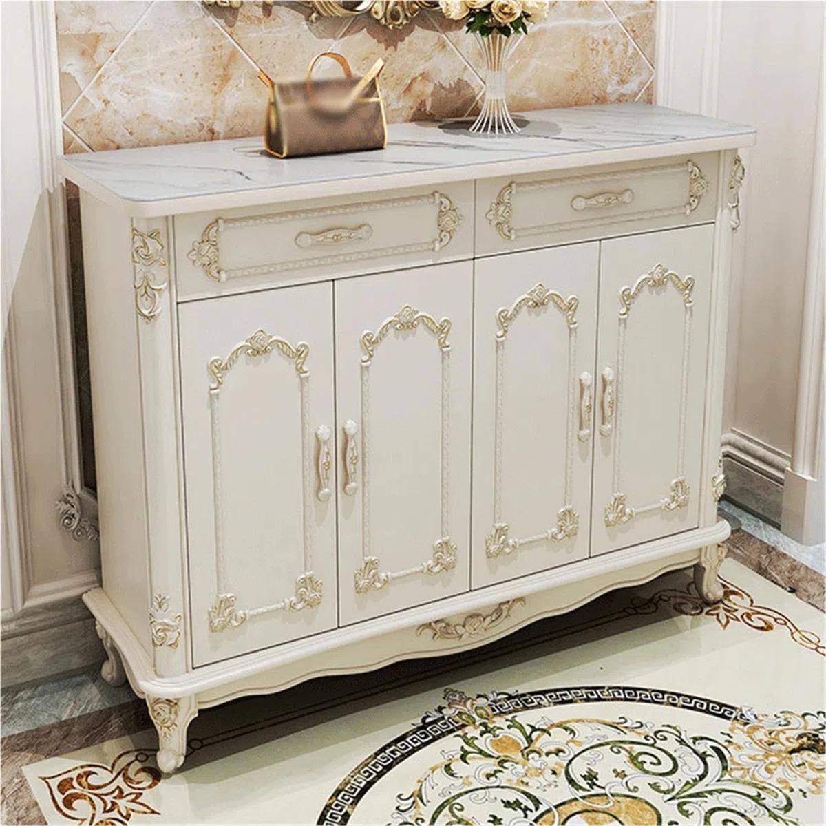 Corridoio Scarpiera Bianco Avorio con Accenti Dorati