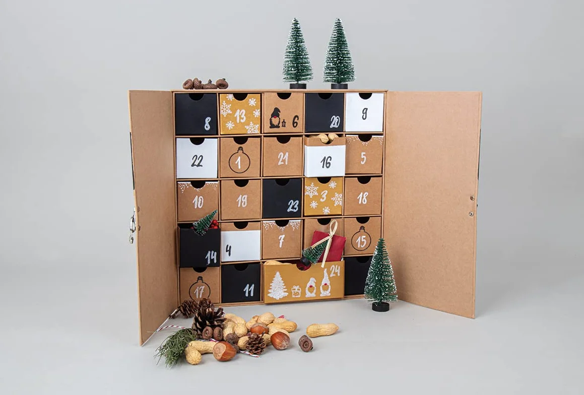 Rayher calendario dell'avvento in cartapesta, robusto, naturale, con 24 cassetti, da colorare e decorare, 67367521