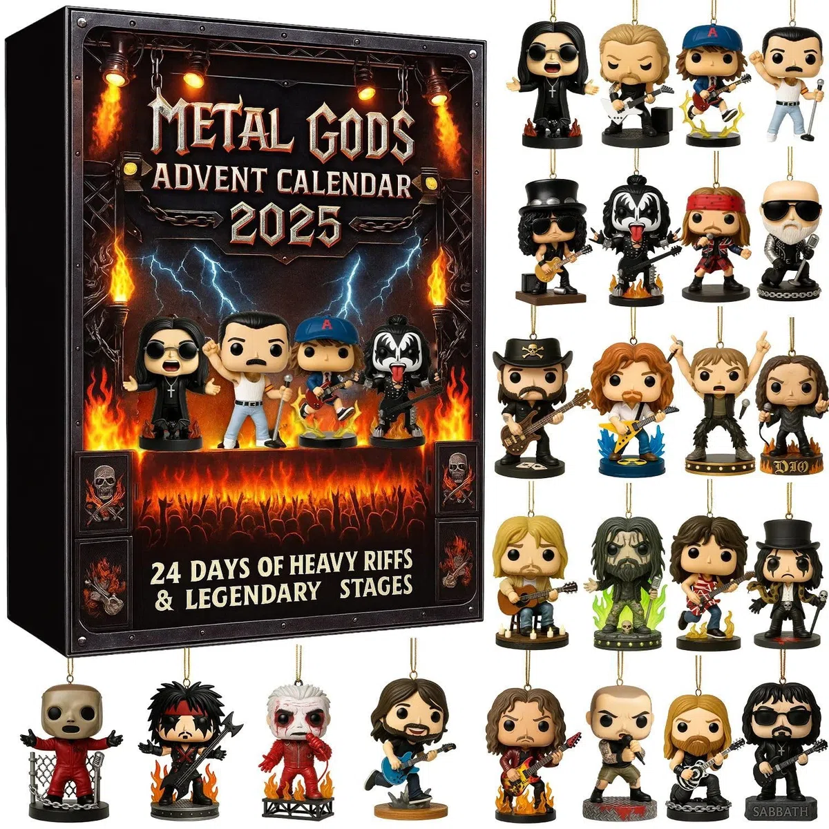 Calendario dell'Avvento Legends of Rock and Roll Musica Metal 2025, Calendario di Conto Alla Rovescia di 24 Giorni con Collezionabili di Personaggi Musicali Iconici, Regali di Natale per Fan di Band