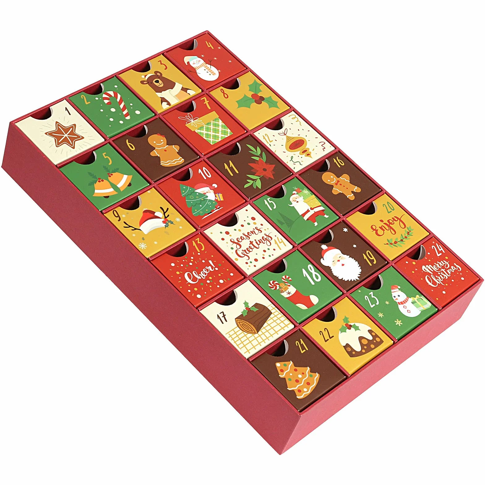 LEMESO Calendario Avvento 2024 Calendario dell’Avvento per Natale, con 24 Cassetti da Riempire, Scatole Regali Natalizie di Cartone per Confetti Caramelle Cioccolatini Dolcetti per Bambini