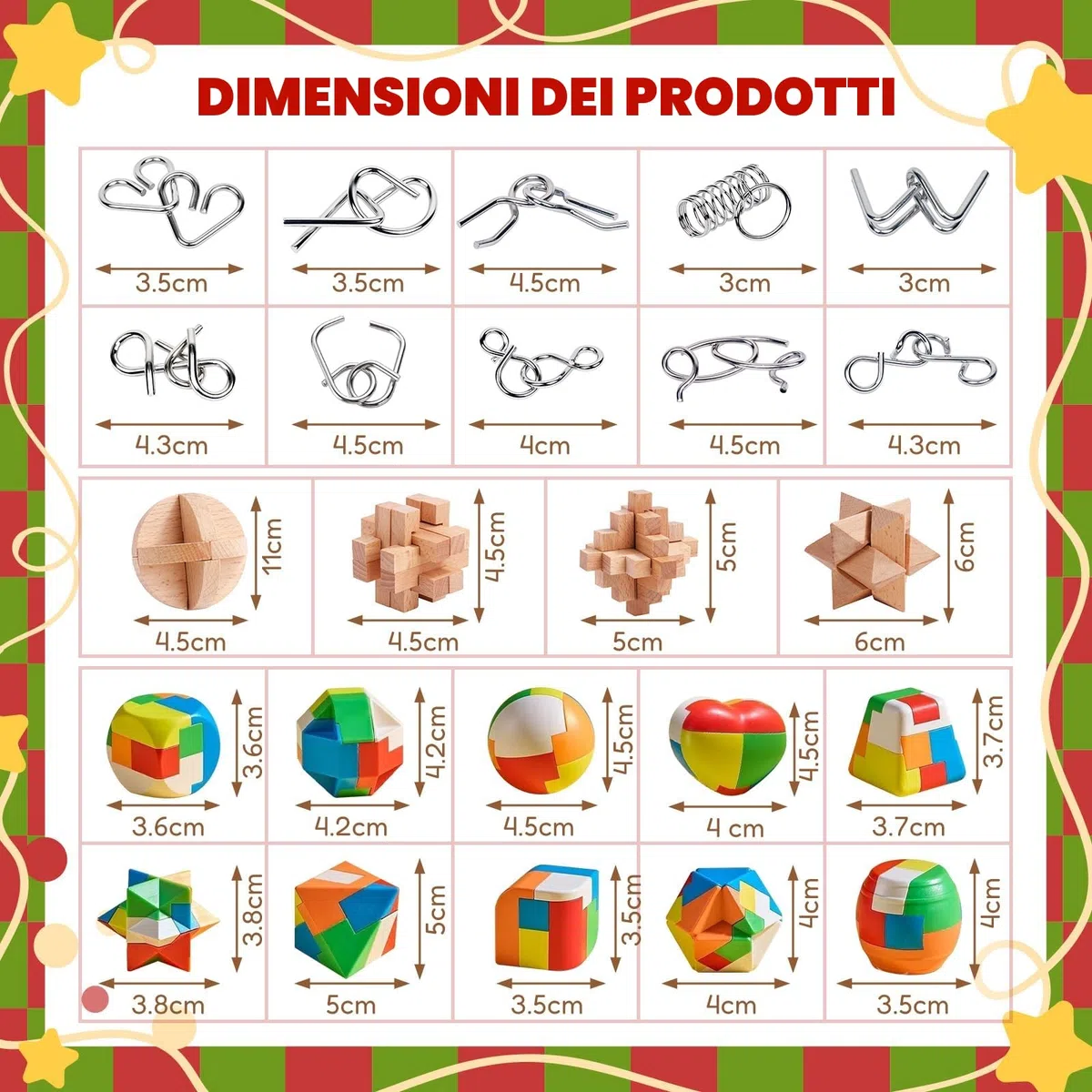 Calendario dell'Avvento 2025 Rompicapo, Calendario Avvento Rompicapo con 24 Pezzi in Metallo, Plastica 3D e Legno 3D, 24 Giorni di Regalo di Natal per Bambini, Adolescenti, Adulti