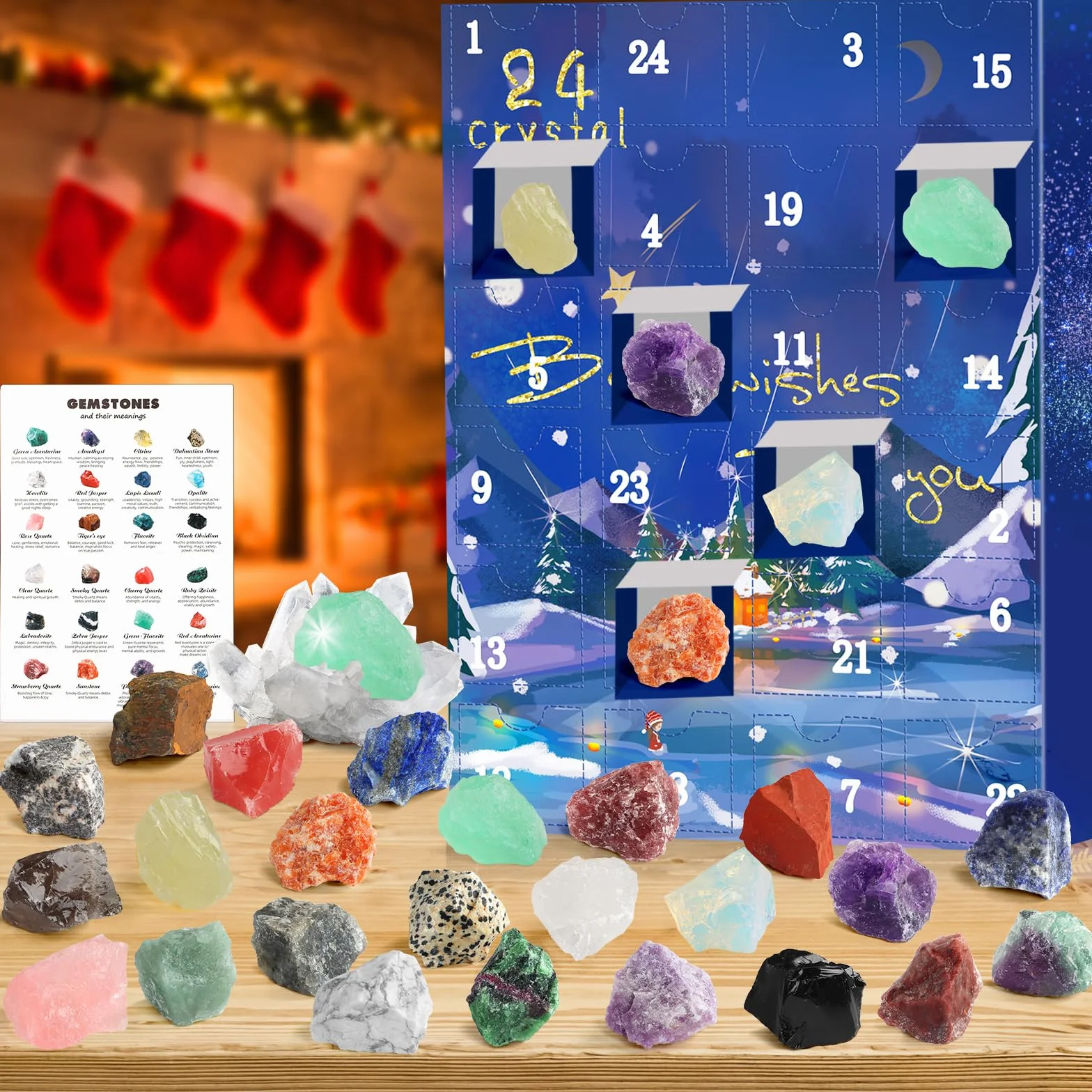 Calendario Avvento 2024 Cristallo, 24 Giorni Naturali Cristallo Rocce Pietra Minerali e Fossili Calendario dell'Avvento 2024 Natale Regalo per Bambini, Uomini, Donne, Ragazzi, Ragazze