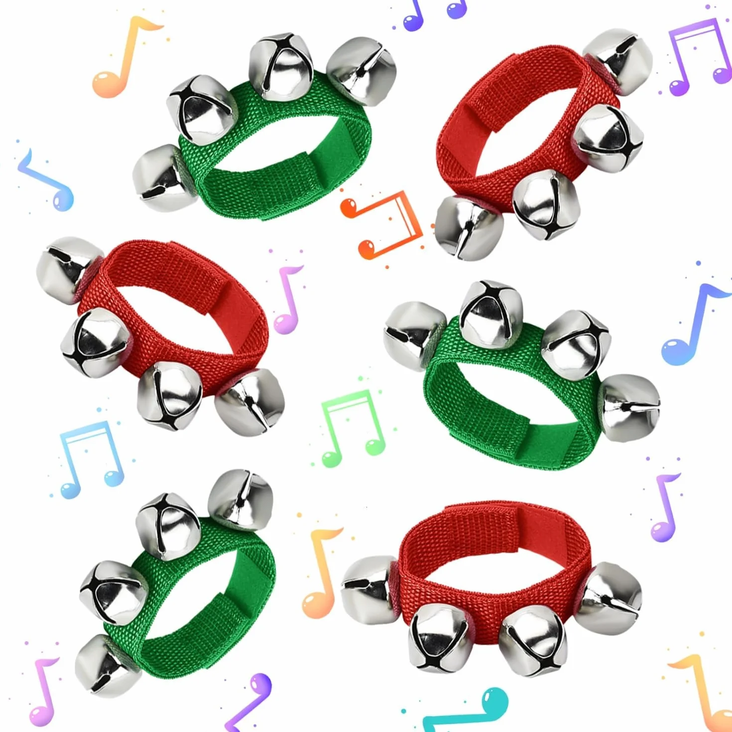 Campanelli Natalizi da Polso,6 Pezzi Braccialetti con Campanellini,Campanellini Musicali da Caviglia,Strumento Ritmico a Percussione per Bomboniere Natalizie e Accessori per Festival