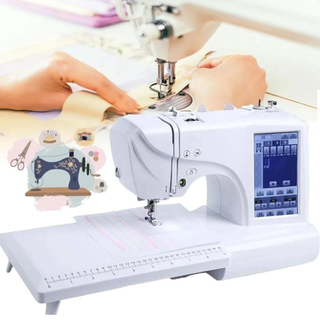 Macchina da Cucire Automatica Macchina da Ricamo Elettrica 114 Modelli Incorporati con Area di Ricamo 4" X 9,2" E Touch Screen LCD, Touch Screen LCD da 7"
